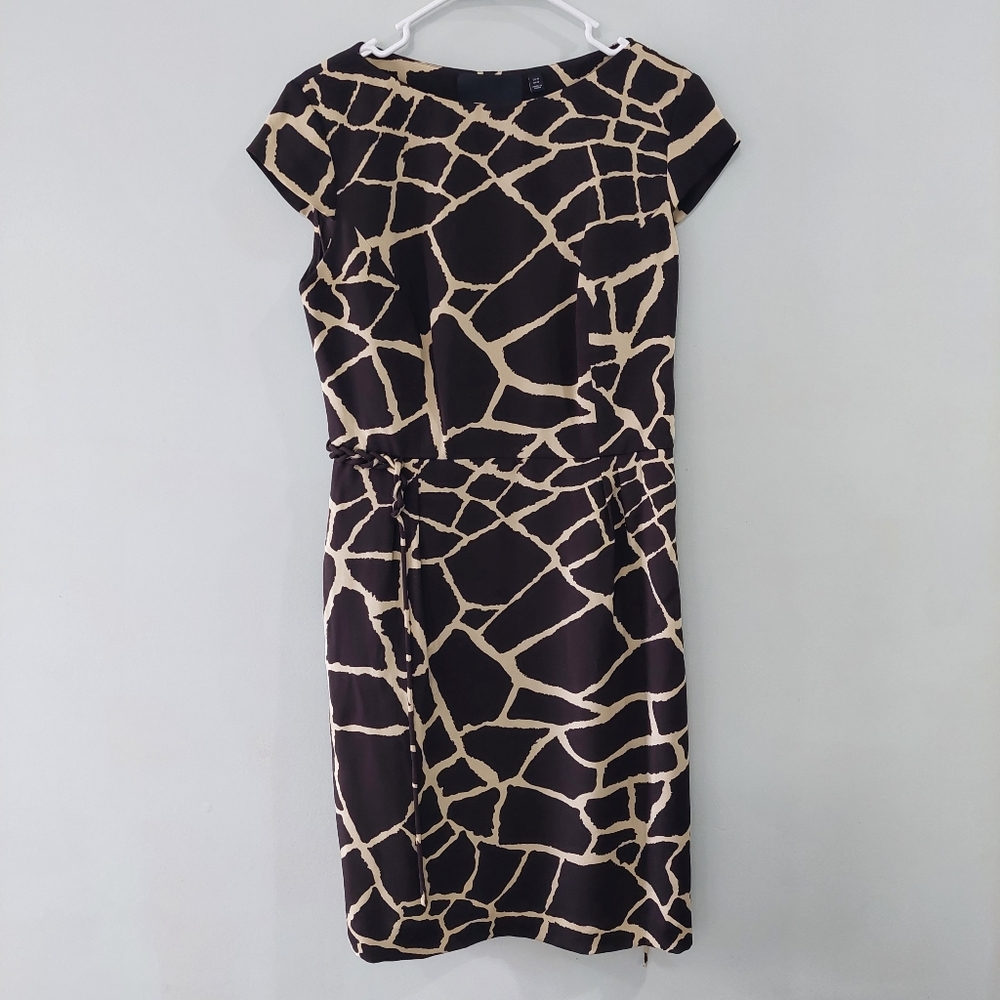 Carlisle Silk Pencil Dress size 10 brown tan giraffe animal print knotted Rope